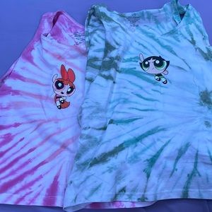 Two tie-dye powderpuff crop tops